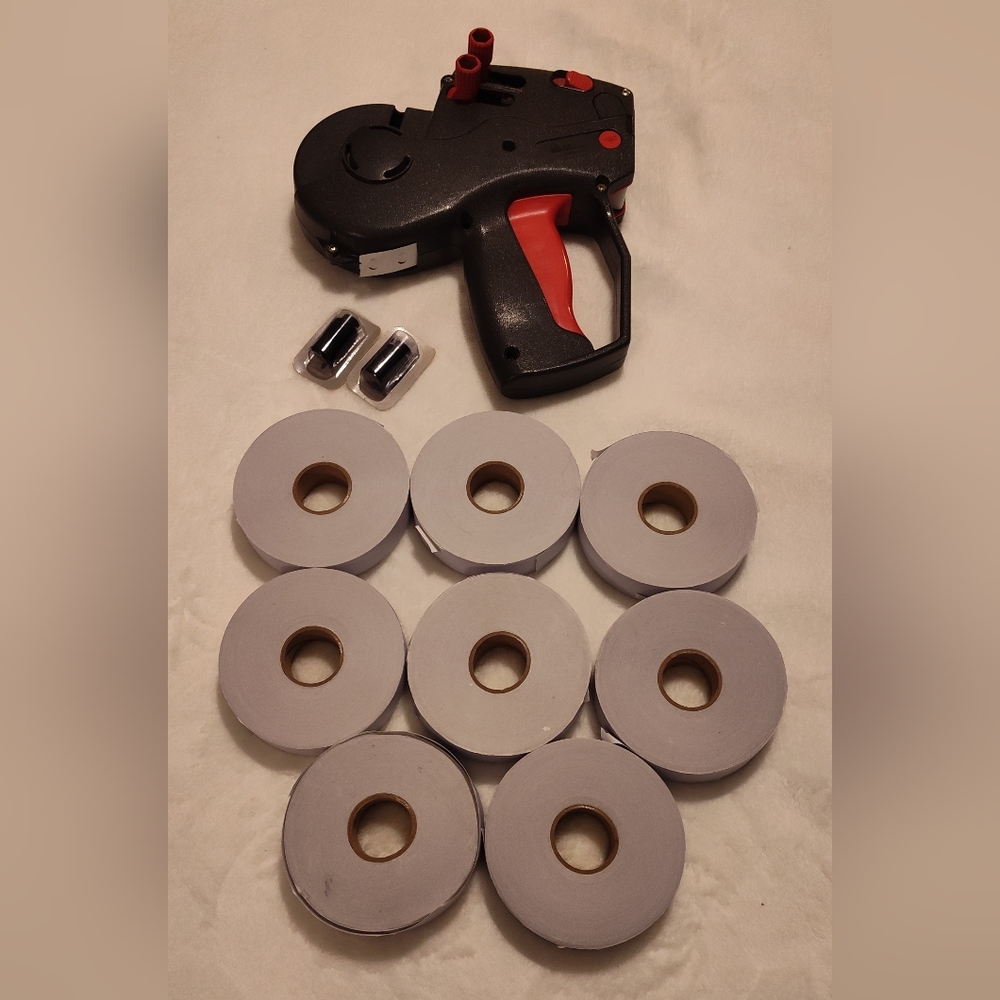 Label Maker with Red Handle and Label Rolls